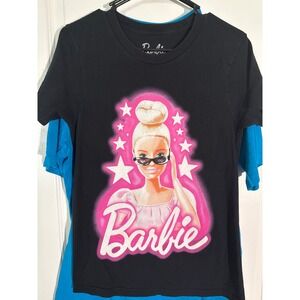 Barbie Sky's The Limit Graphic T-Shirt Women's Black Pink Star Tee